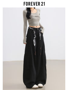 Forever 21 High Street Womens Loose Wide Leg Workwear Jeans Black High Waist American Style Pear Shape Casual Trousers