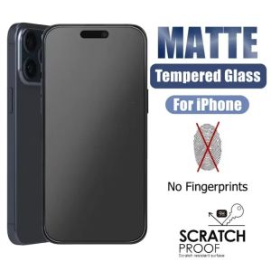 กระจกอย่างหนา Matte ปกป้องหน้าจอสำหรับฟิล์มติดกระจกแบบฝ้าป้องกันลายนิ้วมือ iPhone 14 13 12 11 15 Pro Max 7 8 16 Plus 13 Mini X XR XS MAX
