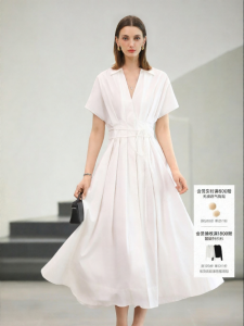 COCOBELLA | Viscose V-neck Waist-Cinched Shirt Dress