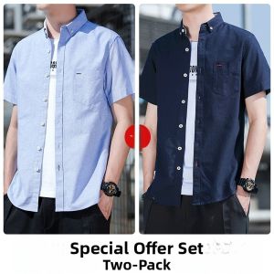 ROMON | Lormen Mens Pure Cotton Short Sleeve Shirt Summer Thin Casual Ice Silk Workwear No Ironing Required Fashionable Commute Style