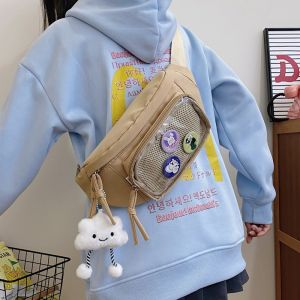 Japanese Style Ins Niche Style Doll Bag Cartoon Backpack Transparent Bar Badge Chest Bag Millet Display Messenger Bag Female Student Waist Bag