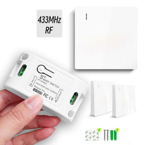 AC 110V 220V 433mhz Rf Wireless Remote Control Relay Receiver Wall Panel Transmitter Light Switch Wet Contact 10A for Lamp Led