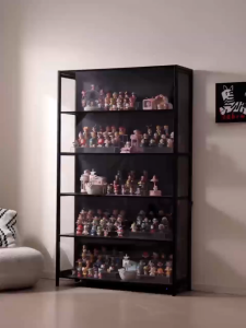 4-6 L Display Cabinet 2 Doors Acrylic Bamboo Three Sided Transparency Storage Rack With LED Light