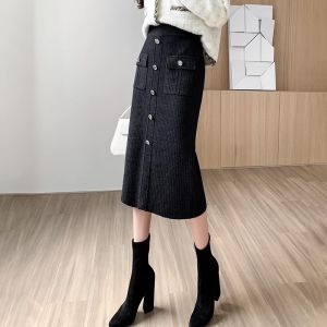 Elegant Fashionable French Stylish Winter New Knit Black Skirt