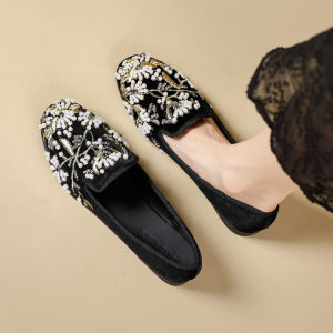 French Vintage 2025 Spring New Velvet Deep Mouth Pearl round Head Flat Bottom Fashionable Single Shoes Women Bean Shoes