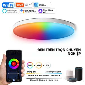 Đèn Trần Thông Minh Tuya WiFi Bluetooth 24W Tròn LED RGB WW CW Điều Chỉnh Độ Sáng Điều Khiển Bằng Giọng Nói Tương Thích Với Alexa Và Google Home