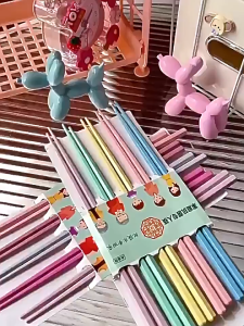Morandi Alloy Chopsticks Set - Antibacterial Eight-Pointed Design - Pastel Colors - No Paint No Bitterness - Not Easy to Fade - Comfortable Grip
