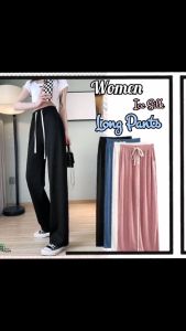 Seluar Panjang Perempuan Women Ice Silk Fabric Wide Leg Palazzo Pant Casual Korean Style Elastic High Waist Straight Loose Pant Seluar Perempuan