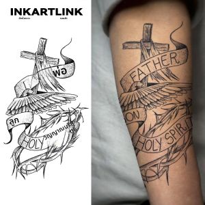 Cross และ Thorns รอยสักชั่วคราว Lasts ถึง 15 วันเทคโนโลยีใหม่ Magic กันน้ํากึ่งถาวรสติกเกอร์สําหรับความเชื่อทางศาสนา