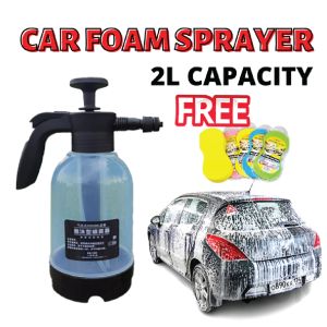 FREE BIG SPONGE - 2L Hand Pump Foam Car Wash Spray Bottle High Pressure Snow Foam Nozzle Spray Gun Manual Air Pressure Water Jet For Garden Car Wash