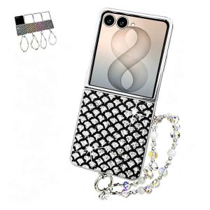 with Strap Pearl Case for Samsung Galaxy Z Flip 8/7/6/5/4 with Bracelet Lanyard Cute Phone Cover for Women Girls