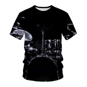Summer Mens round Neck Short Sleeve T-Shirt Music Guitar 3D Print Casual Sport Half Sleeve Base Shirt YOMOBROTHER V-neck Loose Fit