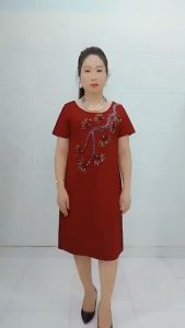 Váy dầm trung niên VH004 from suông dáng A che Bụng .Đính Đá kết kim sa - Sang chảnh lịch lãm