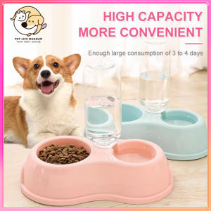 Pet Cat Dog bowl 2 in 1 Feeder Bowl / Drinking Bottle Full Set Puppy Kitty Food Bowls Water Bowls