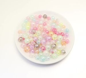 50-100pcs Cracked Acrylic Beads Candy Color Mixed Round Loose Spacer Beads For Jewelry Making DIY Bracelets Necklace Accessories