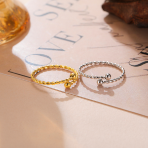 Cazador Adjustable Beads Twisted Rope Thin Rings for Women Stainless Steel Kpop Jewelry Gold Plated Open Finger Rings 2025 Trend