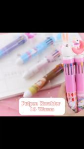 Pulpen Karakter 10 Warna - Ballpoint Perlengkapan Menulis Multicolor 0.5mm / Bolpen Mix Colour Isi Tinta 10in1 Bergambar Kartun Lucu / Pena Alat Tulis Sekolah Kantor Warna Warni Praktis - GP Mall