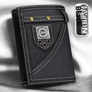 Boys Canvas Foldable Short Wallet Multi-Functional Coin Purse Card Holder for Junior And High School Students Money Clip