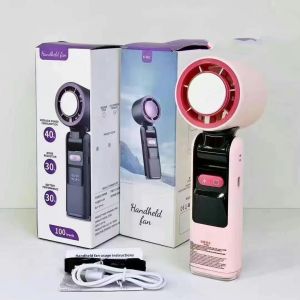 100-Speed Turbo Handheld Fan with Ice Cooling Pad USB-C Rechargeable Mini Fan For Outdoor Activities Powerful Airflow Kipas Portable Tangan Ringan Senang Dibawa Angin Kuat Berlampu LED Membeku