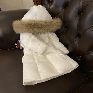 New Arrival Girl White down Jacket Mid Length Long Length Waist-Tight Baby and Infant Childrens Thickened White Duck down Coat