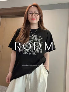 plus Size Womens T-Shirt Summer New Loose Letter Print Slim round Neck Short Sleeve Top for Plump MM Commute Style Casual Fit