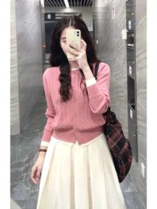YUEZHONGWEI | Korean Style Spring Outfit Pink Sweater and White Skirt Set