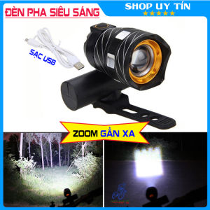 Đèn pha xe đạp siêu sáng XML T6 pin sạc usb zoom gần xa