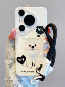 Double Layer Huawei Pura70pro+ Phone Case with Braided Lanyard Bow Tie Cartoon Design Anti-Fall Protection Acrylic Material