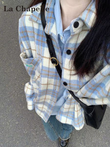 La Chapelle Blue Plaid Long Sleeve Shirt Womens Loose Casual Outerwear Top Autumn 2024 New Style Commuter Korean Version
