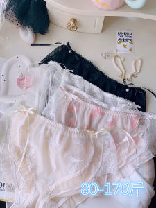 Feather Embroider Voile Plus Size Womens Underwear Loose Plaid Sweet Fresh Lace Pearl Decorative Bowknot