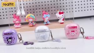 Realfit F1 Earphone stereo HIFI Bluetooth dengan casing kartun lucu earbud nirkabel