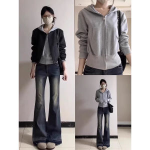 XIANGBAIWEI | Short Hoodie Outerwear Slim Fit Zipper Front Sweater