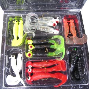 Paket 17 Pcs Umpan Pancing Umpan Karet Umpan Tiruan Paket Ultralight Soft Lure plus Jig Head UL Casting Rod