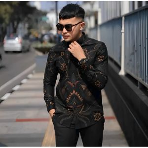 Batik Hadi Solo Kemeja Batik Slimfit full furing katun motif HITAM ELEGAN