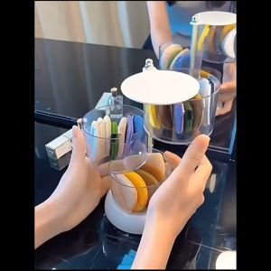 Puff Storage Box Transparent Rotating Dustproof Multi-Layer Round Large Air Cushion Cotton Beauty Egg 防尘透明旋转收纳盒