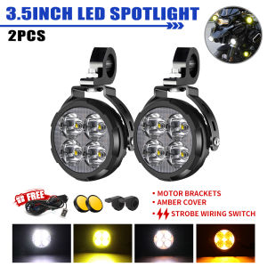 HL 4.5Inch Motorcycle LED Spot Work Light IP68 White/Amber Strobe Flashing Auxiliary Driving Lamp for Motorbike 4x4 off-road use