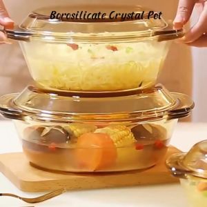Myelement Borosilicate Glass Bakeware Crystal Pot Microwave Oven Safe Vintage Design with Cover
