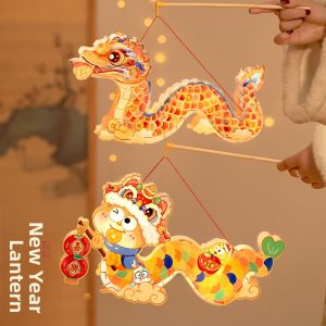 MONLEYTA | New Year Handheld Snake Year Lantern DIY Kit Childrens Handmade Flower Lamp Material Package Lantern Festival Lighting PVC