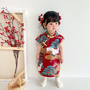 Rolanko trẻ em cô gái trẻ mới biết đi váy sườn xám Phong cách Trung Quốc khóa tay bèo rồng ăn mặc lễ hội sinh nhật bắn hàng ngày đơn giản mặc