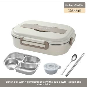 MONLEYTA | Large Capacity Stainless Steel 304 Insulated Lunch Box With Soup Bowl Five Grids Meal Plate For Office Workers Authentic Product