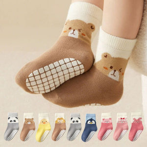 3Pairs Baby Adorable Animals Pattern Non Slip Floor Socks Autumn Casual Socks For Boys and Girls Kids Indoor Activities