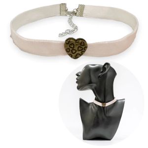Softpink Velvet Choker With Bronze Love Kalung Valentine Hati Cinta Pink