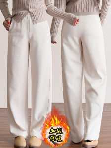 High Waist Wide Leg Pants Womens Casual Trousers Autumn Winter Thickened Fleece Straight Cut Loose Fit Sporty Pants