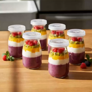 Set 10 Hũ Thủy Tinh Làm Sữa Chua Pudding 100ml Dáng Cao Có Nắp Đậy Kín Tiện Lợi
