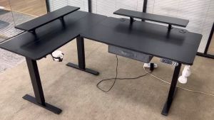 Mxtark 63inches 1.6M L Electric Standing Desk Single Motor Adjustable Height Automatic Smart Lifting Ergonomic Office/Study/Gaming Table Desk Multi-functional Standing desk With drawer New Elegant Carbon Fiber Anti-Scratch E-Sports Gaming Desk