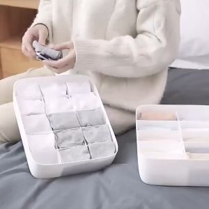 Organizer Storage Box Plastic Organizer Bin for Socks Stackable Drawer Divided Organizer for Scarves Underwear Bras Hair Ties Belts