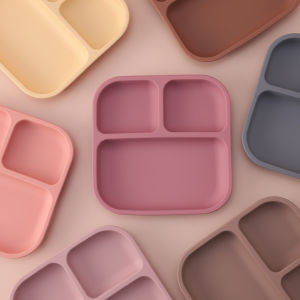 Color Kids 1PCS BPA Free Silicone Divided Square Plate Suction Baby Dish Leakproof Toddler Kids Meal Tray Easy Clean Tableware