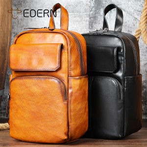 EDERN 2024 New Cowhide Chest Bag for Men Retro Multifunctional Genuine Leather Backpacks Crossbody Bag Large Capacity Mens Sling Bag