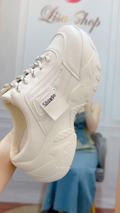 Sục thể thao nữ độn đế 5p trắng kem giày sục nữ đạp gót tôn dáng da trơn dễ lau chùi Lisa M28