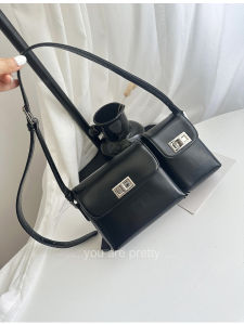 Trendy Leather Underarm Bag Womens Crossbody Shoulder Bag Fashionable Lock Buckle Soft Handle Casual Style Cotton Lining
